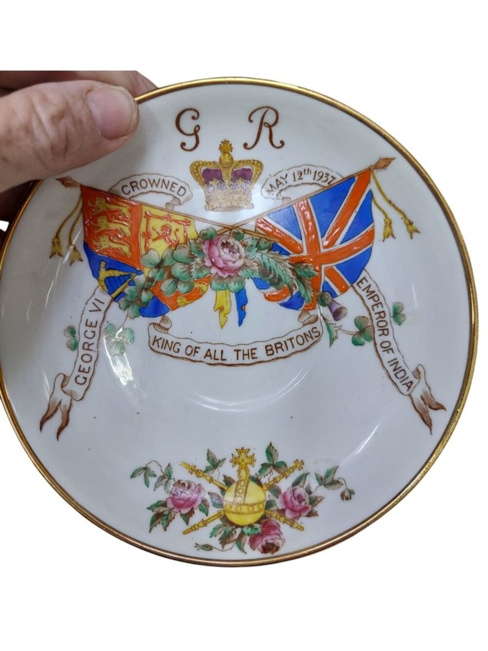 King George VI Commemorative Saucer Plate 1937 Coronation Gold Trim